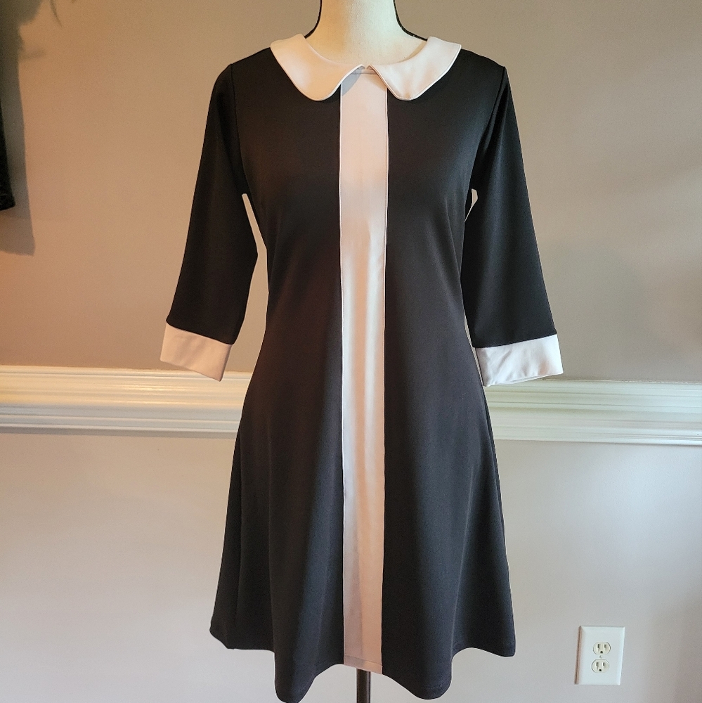 Chic Black and White Long Sleeve Dress